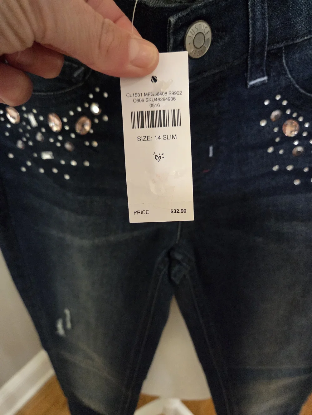 Justice Dark Blue Embellished Girls' Jeans